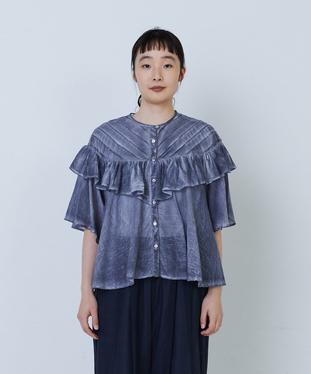 LOISIR インドピグメントダイデザインブラウス ネイビー