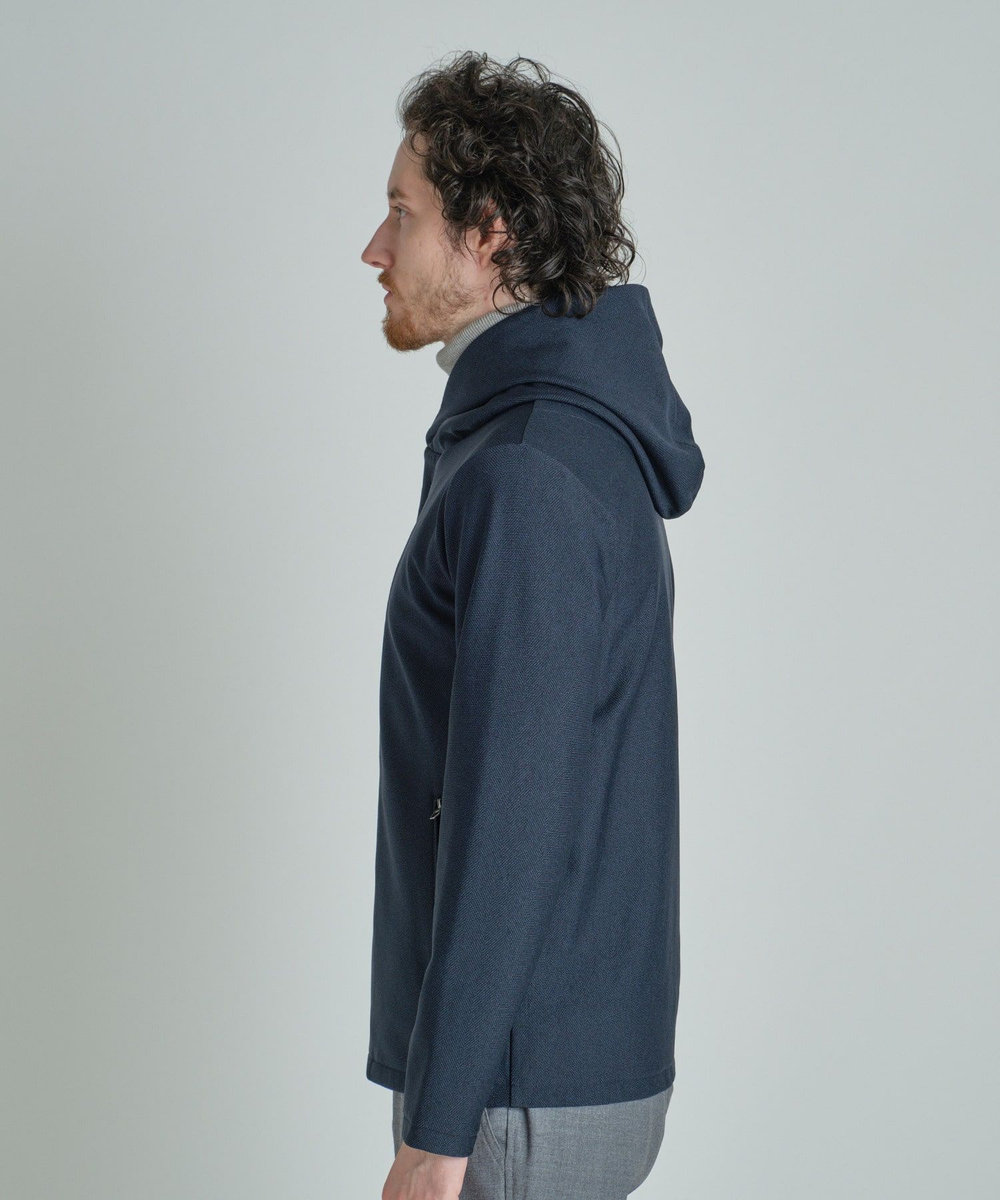 MEN'S BIGI ヒートパフォーマー ヘリンボーンプリント フードパーカー ネイビー