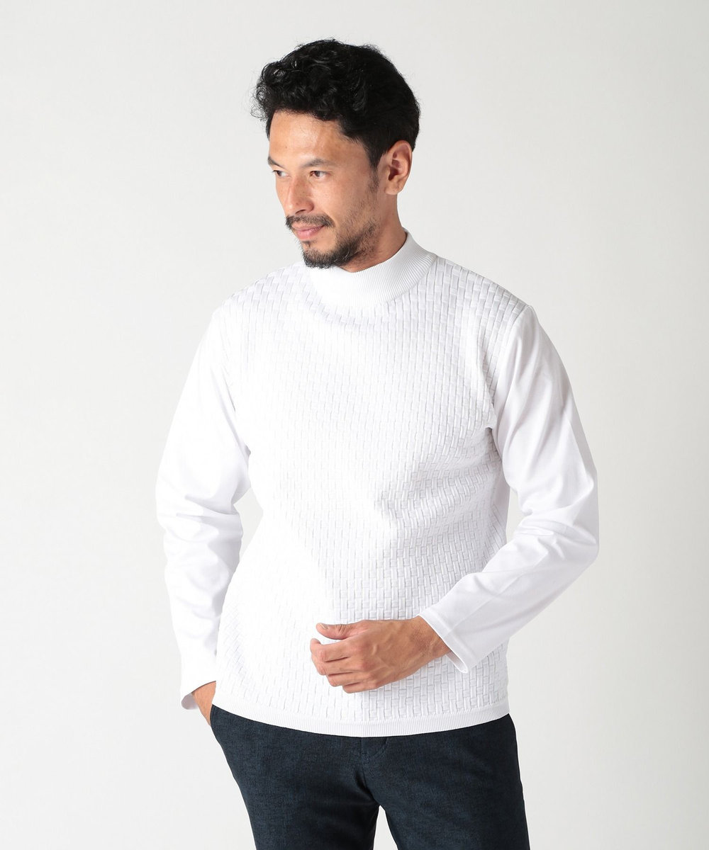 MEN'S BIGI ニットコンビモックネックカットソー ホワイト