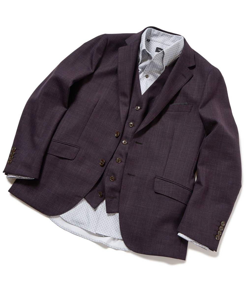 MEN'S BIGI 【ACTIVE TAILOR】ミックスヤーン/ホップサックジャケット＜セットアップ・スリーピース対応＞ ボルドー