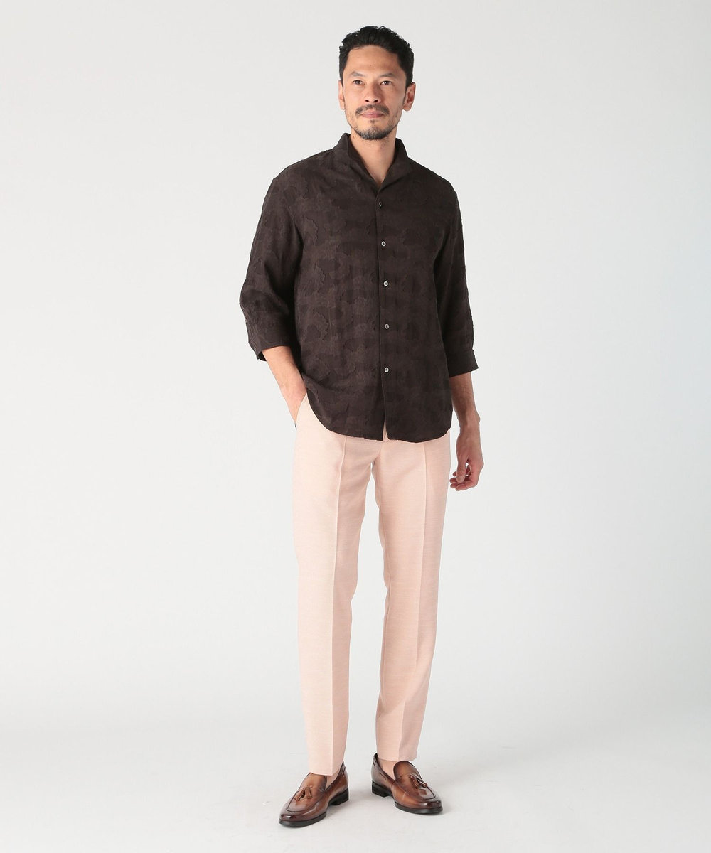 MEN'S BIGI 総柄シアージャカード7分袖オープンカラーシャツ ブラック