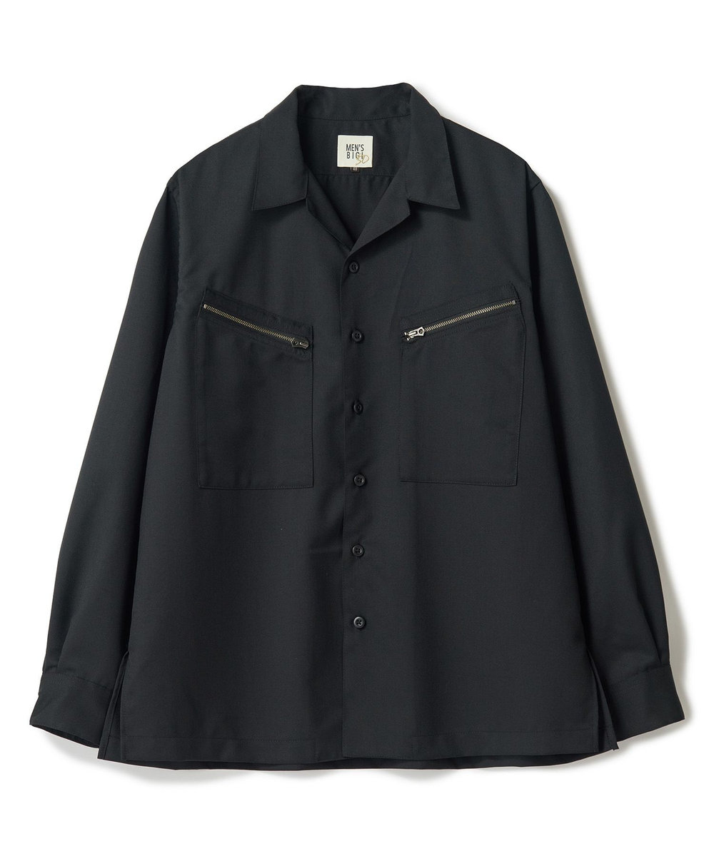 MEN'S BIGI ウールツイル オープンカラーワークシャツ ブラック