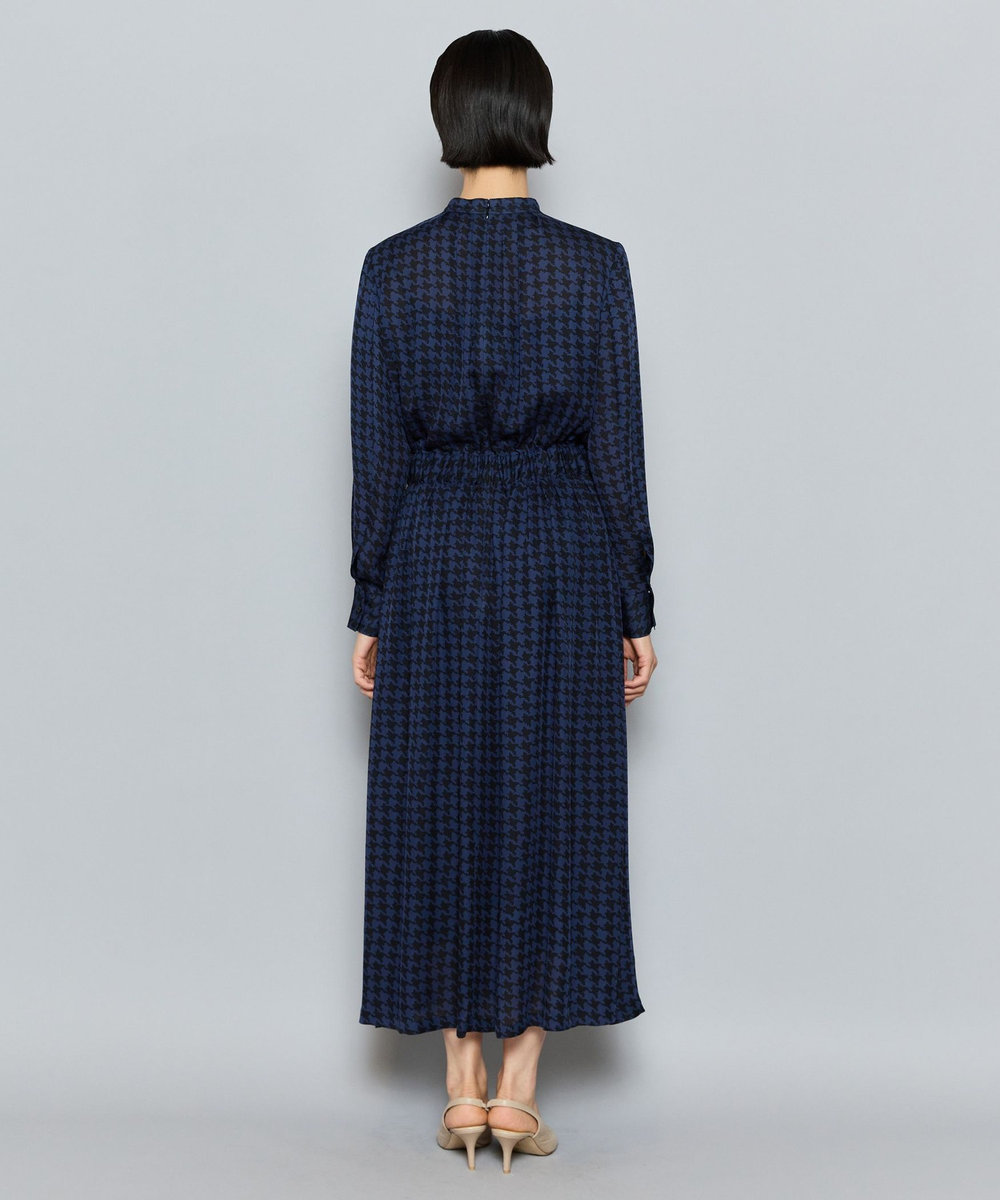 L'EQUIPE COUTURIER シルクジョーゼットハウンドトゥースPtワンピース ネイビー