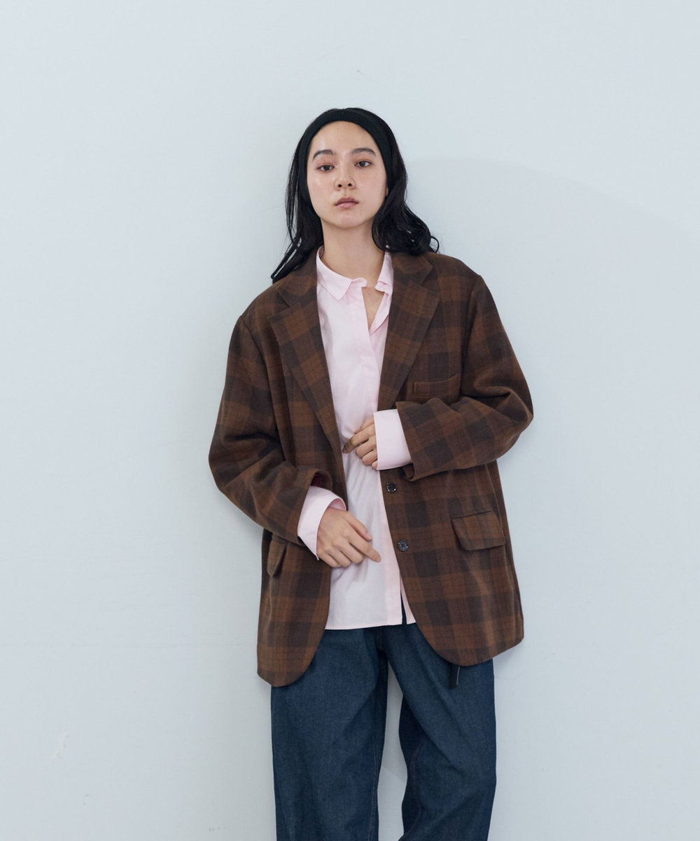 ADIEU TRISTESSE 《石上美津江さんコラボ》ウールチェックジャケット ブラウン系その他