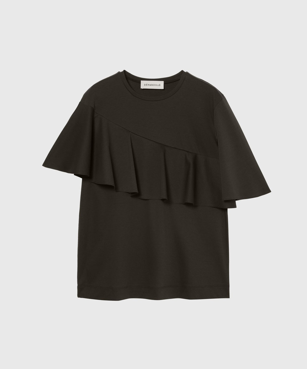DÉPAREILLÉ COTTON JERSEY RUFFLE TOPS / コットンジャージーラッフルトップス ブラウン