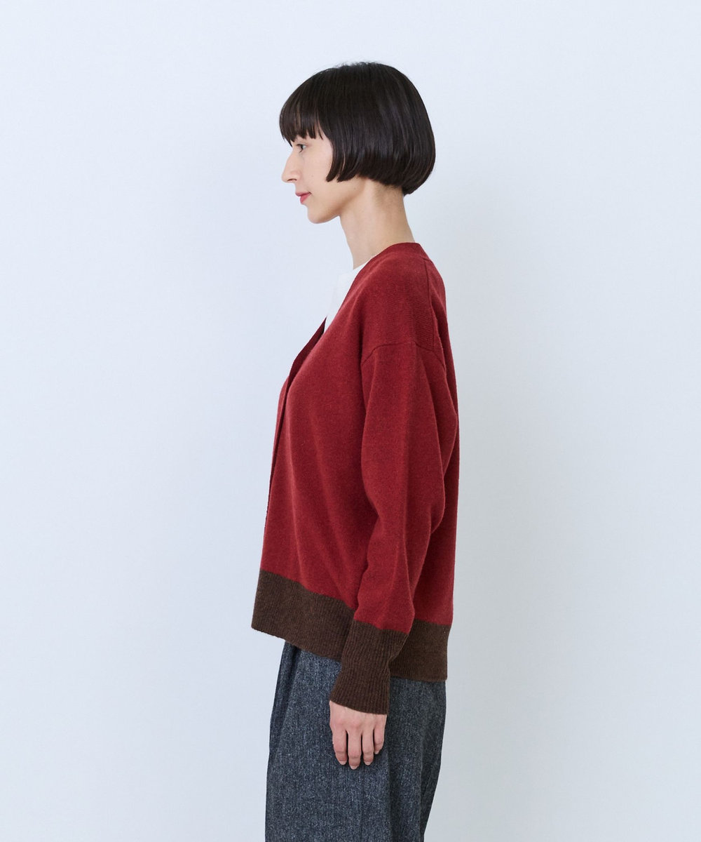 LOISIR ウール天竺配色カーディガン レッド