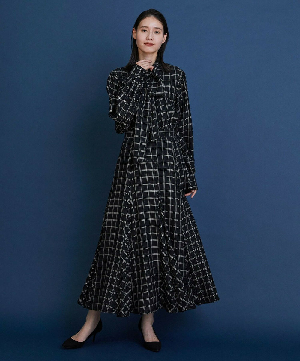 L'EQUIPE COUTURIER ウールシアーチェックブラウス ブラック