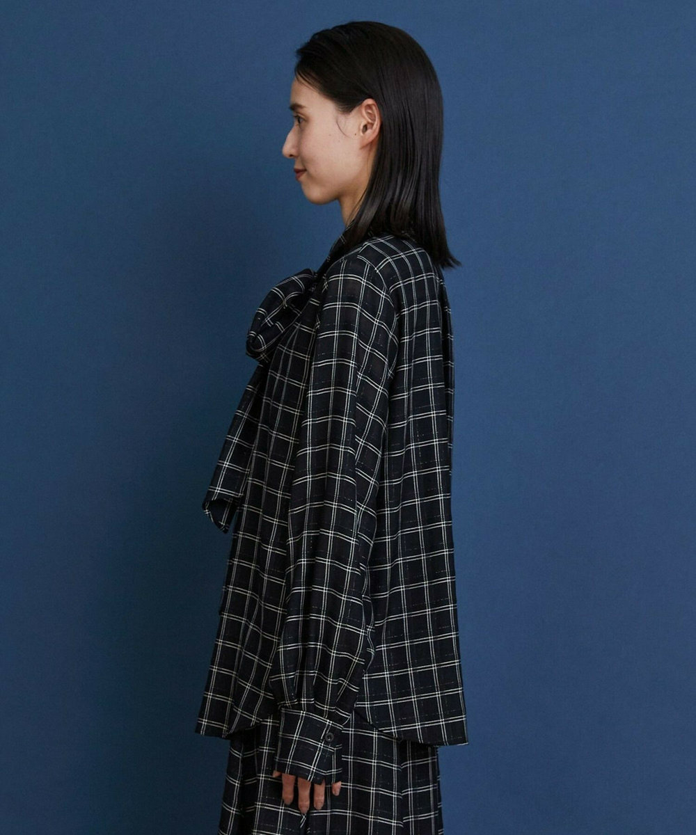 L'EQUIPE COUTURIER ウールシアーチェックブラウス ブラック