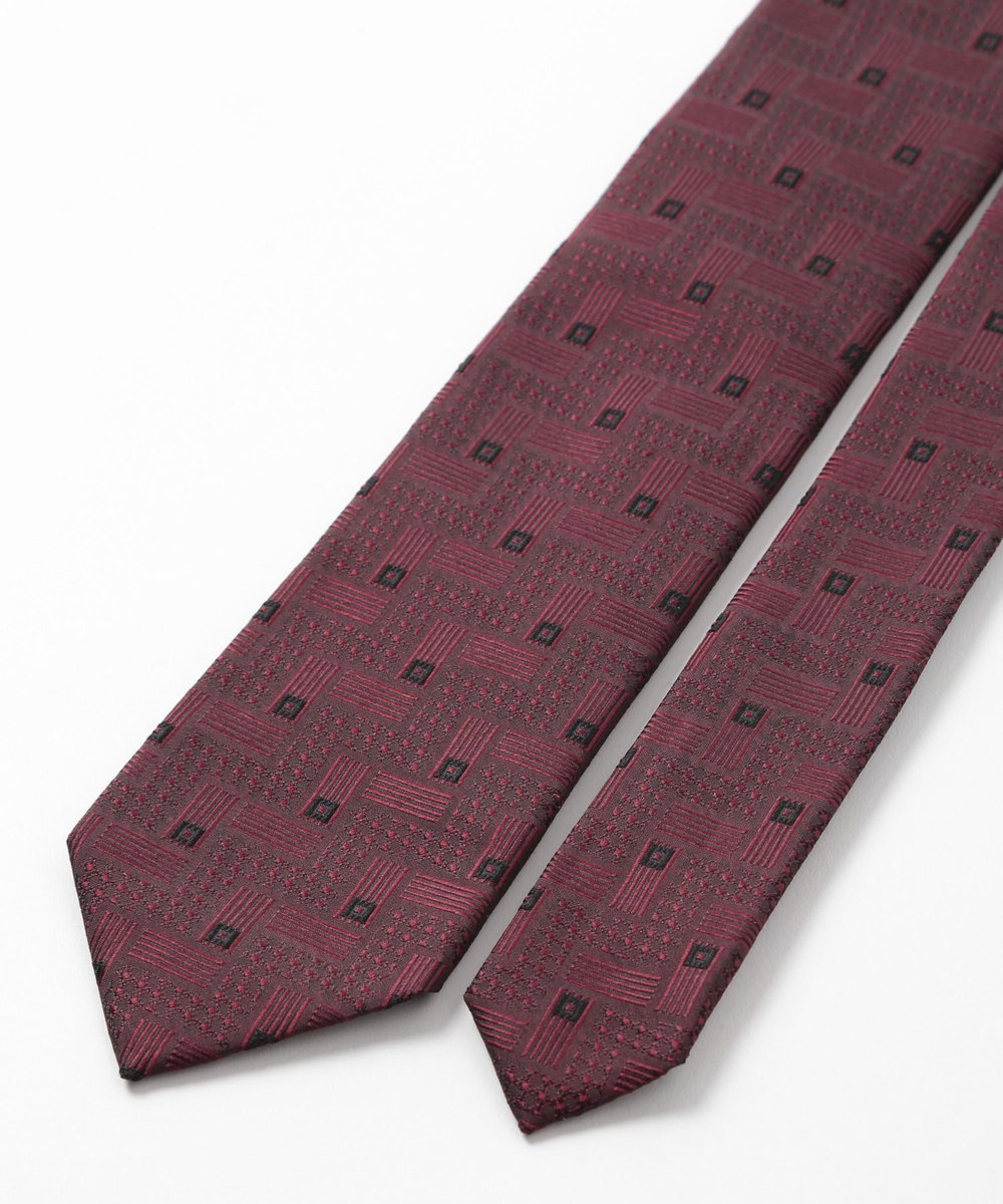 MEN'S BIGI 【TIE YOUR TIE(タイユアタイ)】ジオメトリック柄ネクタイ ボルドー