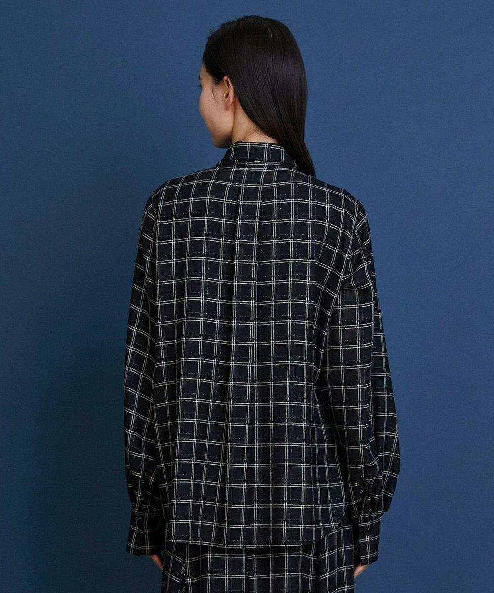 L'EQUIPE COUTURIER ウールシアーチェックブラウス ブラック