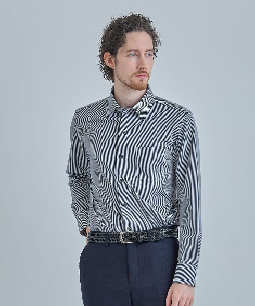 MEN'S BIGI J-CAMICIE ハイゲージジャージドレスシャツ（Albini×RENU）＜ストレッチ＞ ネイビー