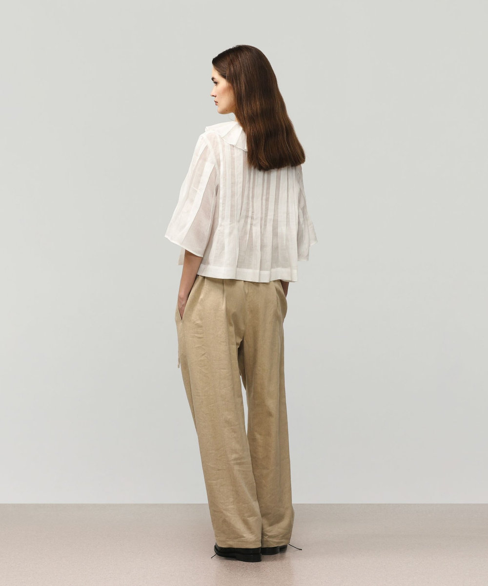 DÉPAREILLÉ 	RAMIE PLEATS SHORT SLEEVE BLOUSE / ラミープリーツショートスリーブブラウス オフホワイト