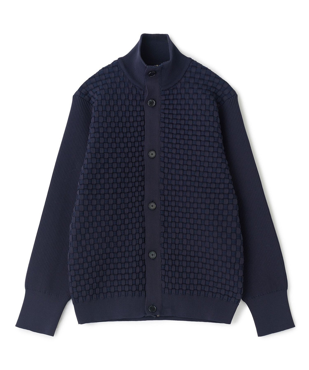 MEN'S BIGI Amossa ブロックチェック フロントジップカーディガン ネイビー