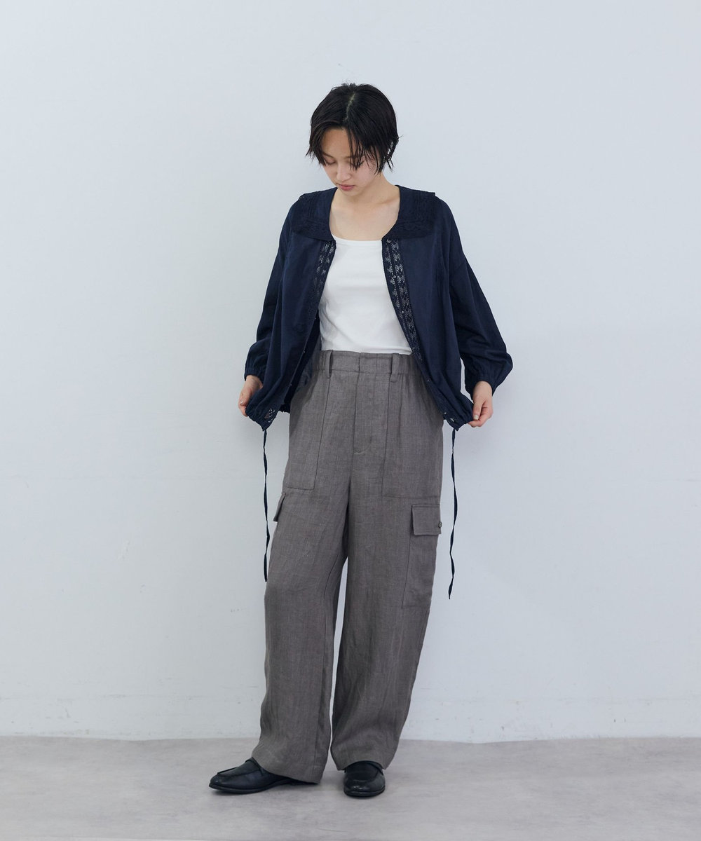 ADIEU TRISTESSE インドレース衿付きブラウス ネイビー