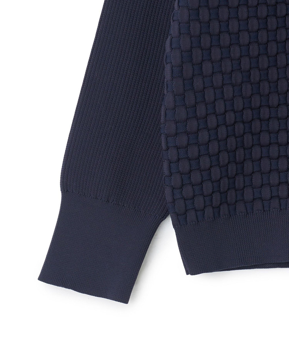 MEN'S BIGI Amossa ブロックチェック フロントジップカーディガン ネイビー