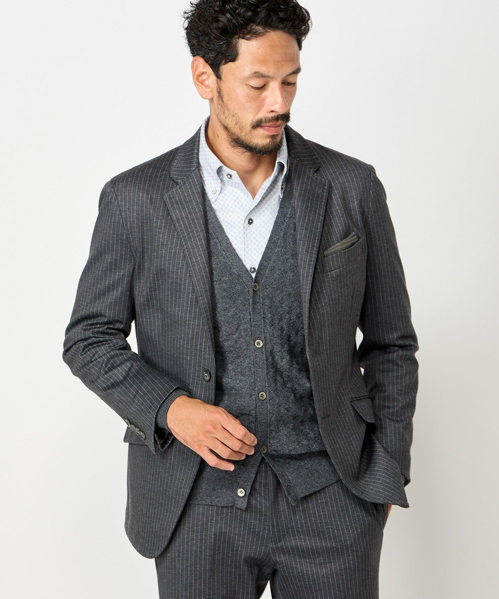MEN'S BIGI 【ACTIVE TAILOR】エクストラTRジャージヘリンボーンプリントテーラードジャケット＜セットアップ・スリーピース対応＞ グレー