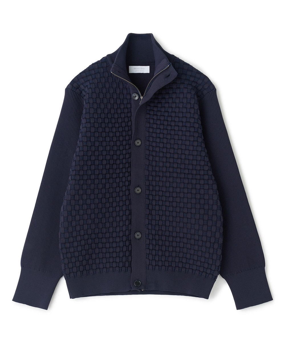 MEN'S BIGI Amossa ブロックチェック フロントジップカーディガン ネイビー