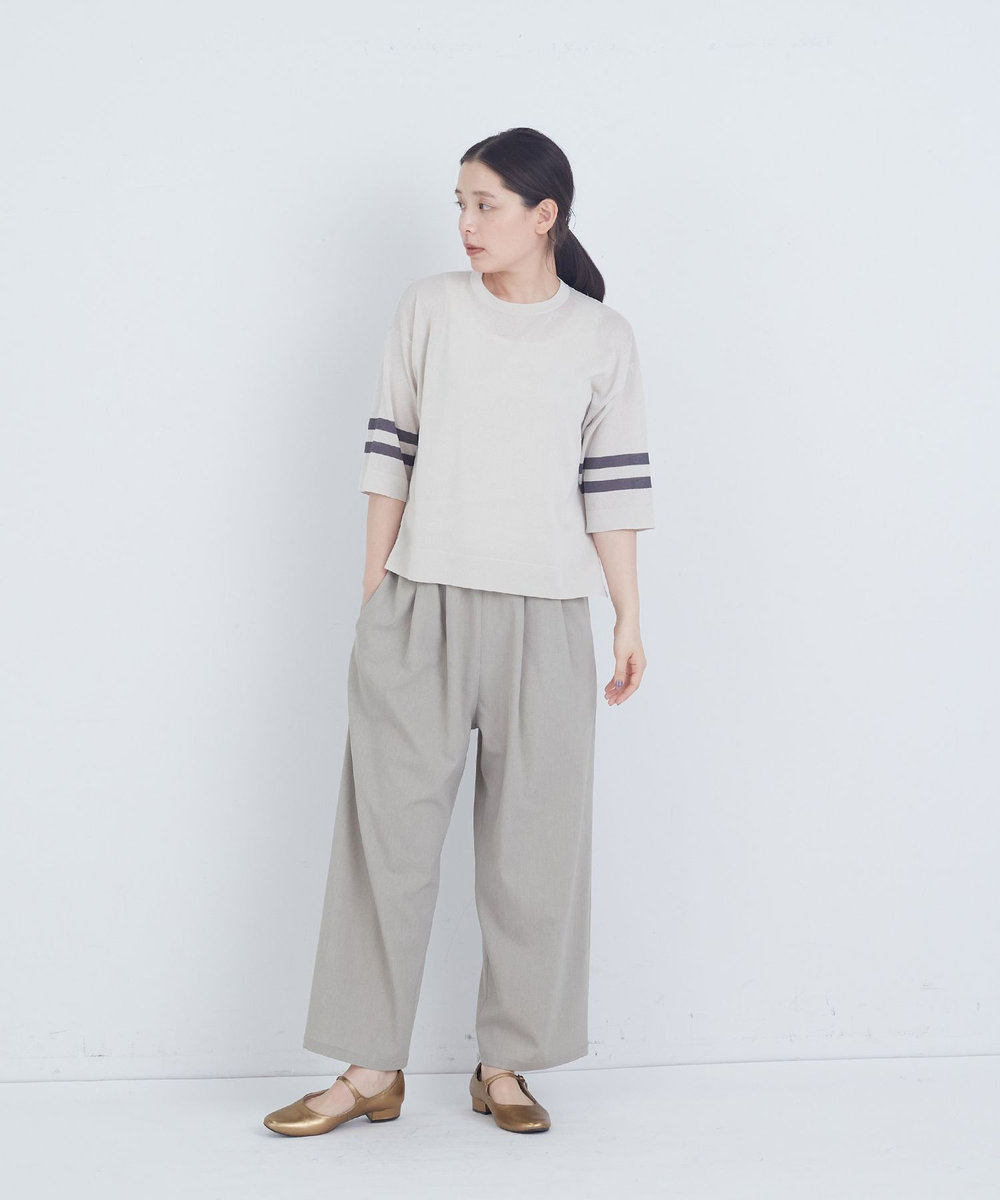 ADIEU TRISTESSE ペーパーポリエステルライン入りニット グレイッシュベージュ