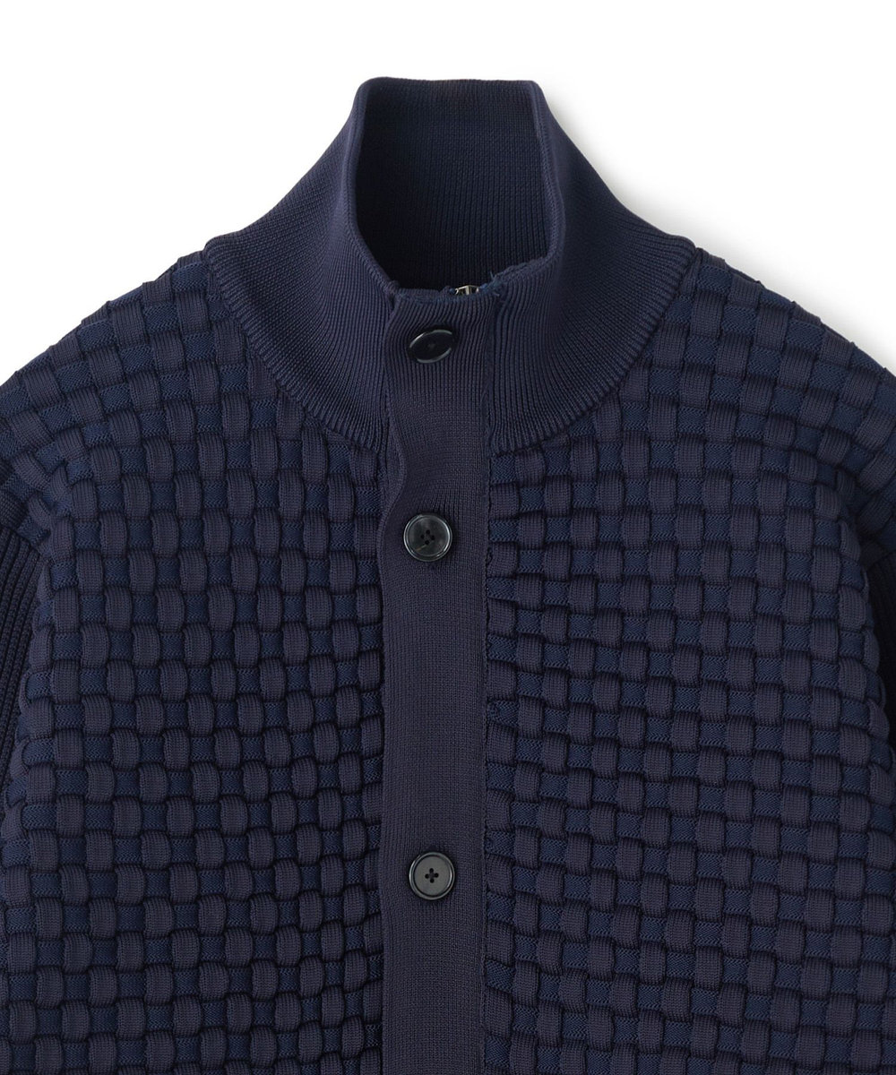 MEN'S BIGI Amossa ブロックチェック フロントジップカーディガン ネイビー