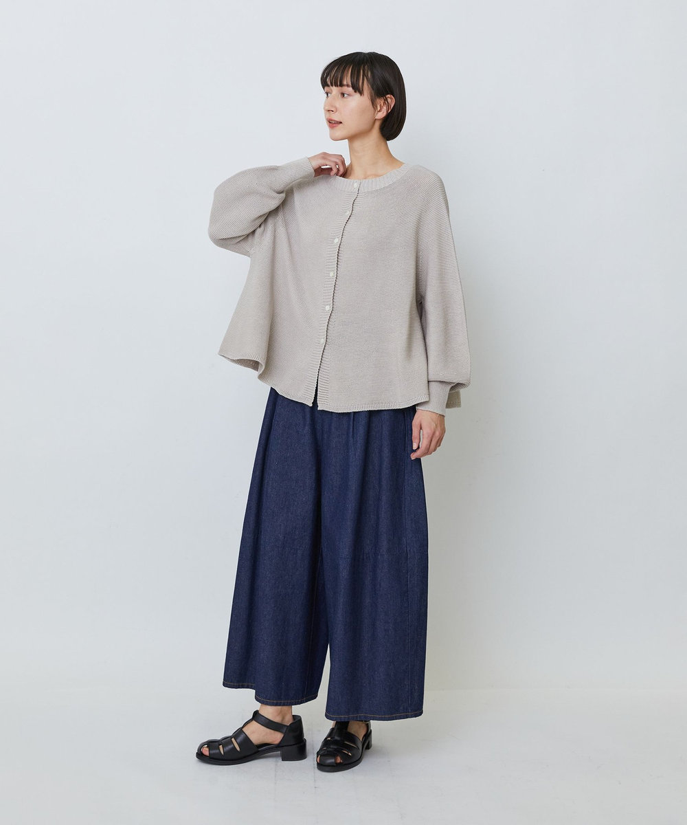LOISIR 綿麻ライトデニムボトルシルエットパンツ インディゴブルー