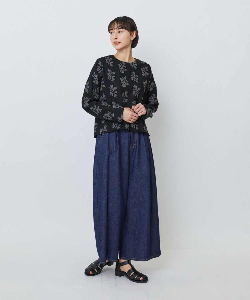 LOISIR 綿麻ライトデニムボトルシルエットパンツ インディゴブルー