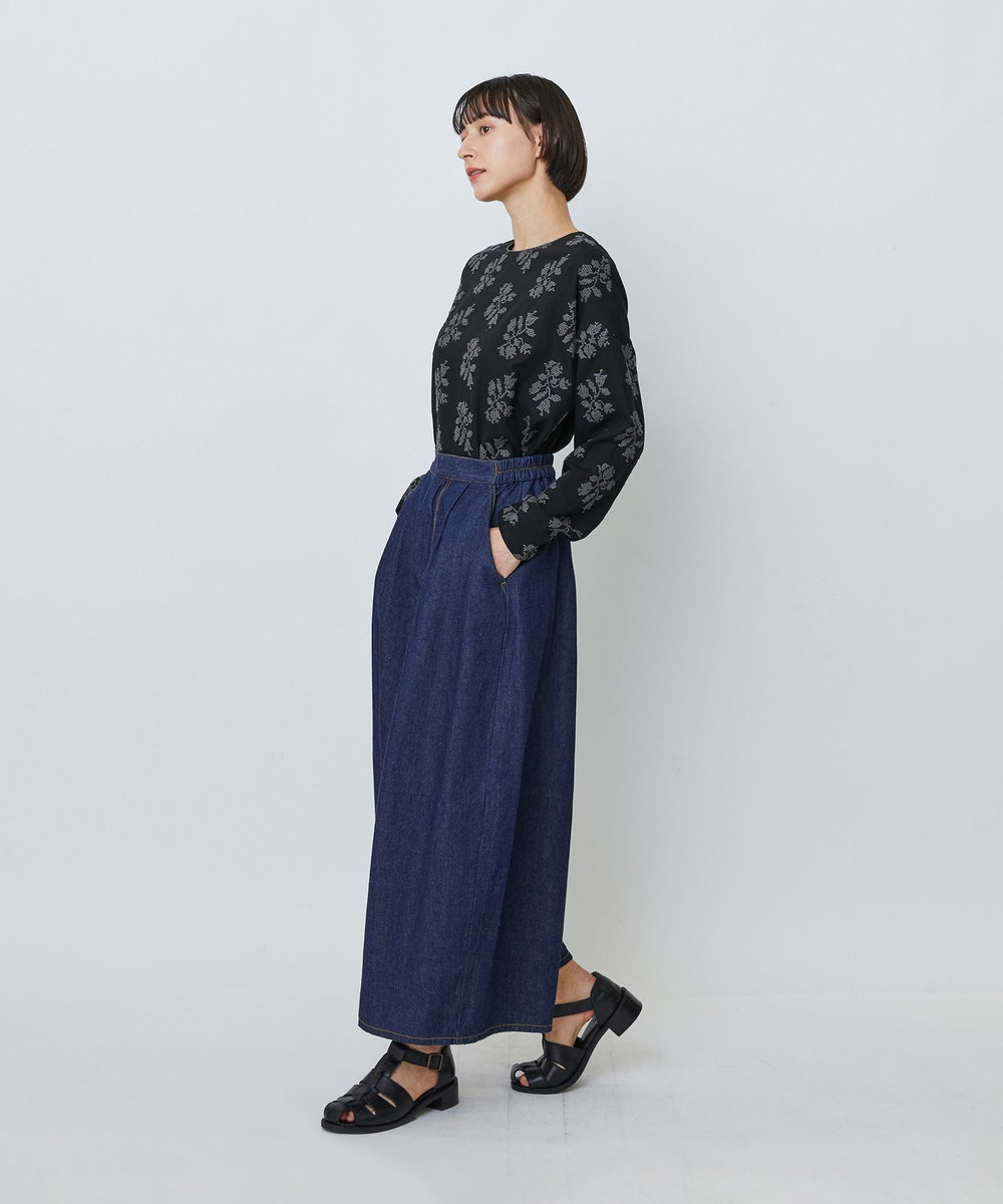 LOISIR 綿麻ライトデニムボトルシルエットパンツ インディゴブルー