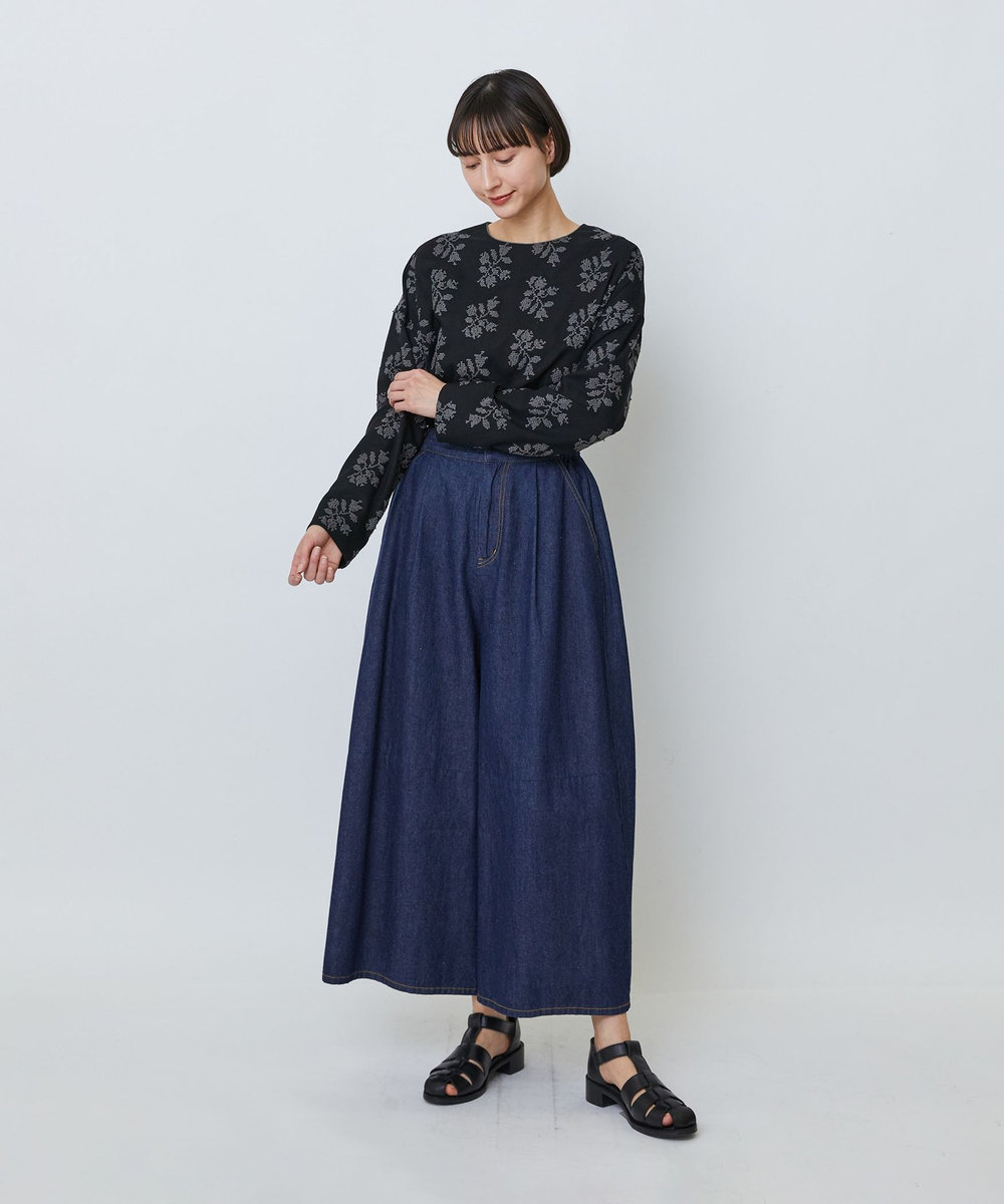 LOISIR 綿麻ライトデニムボトルシルエットパンツ インディゴブルー