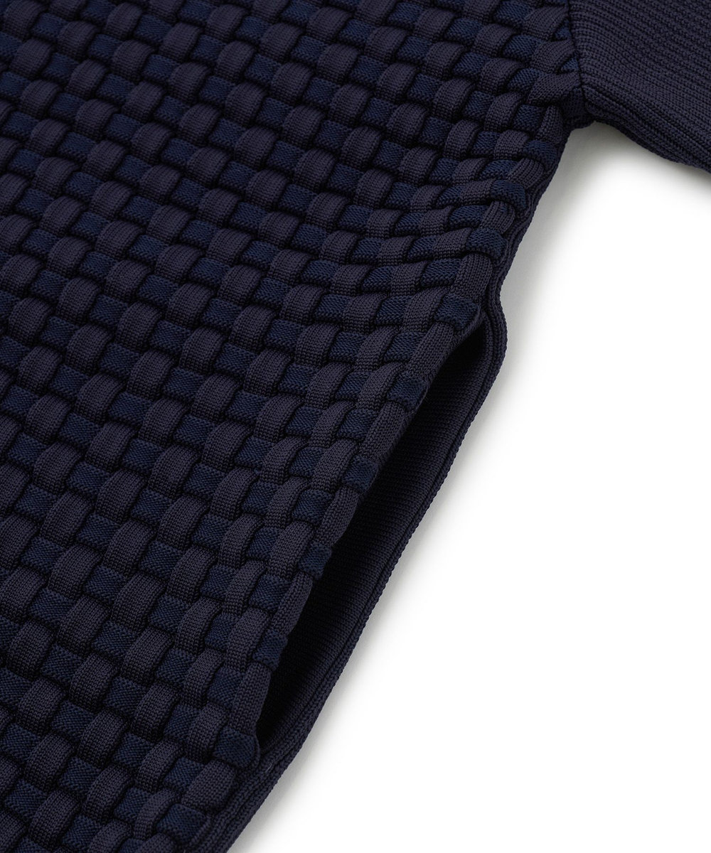 MEN'S BIGI Amossa ブロックチェック フロントジップカーディガン ネイビー
