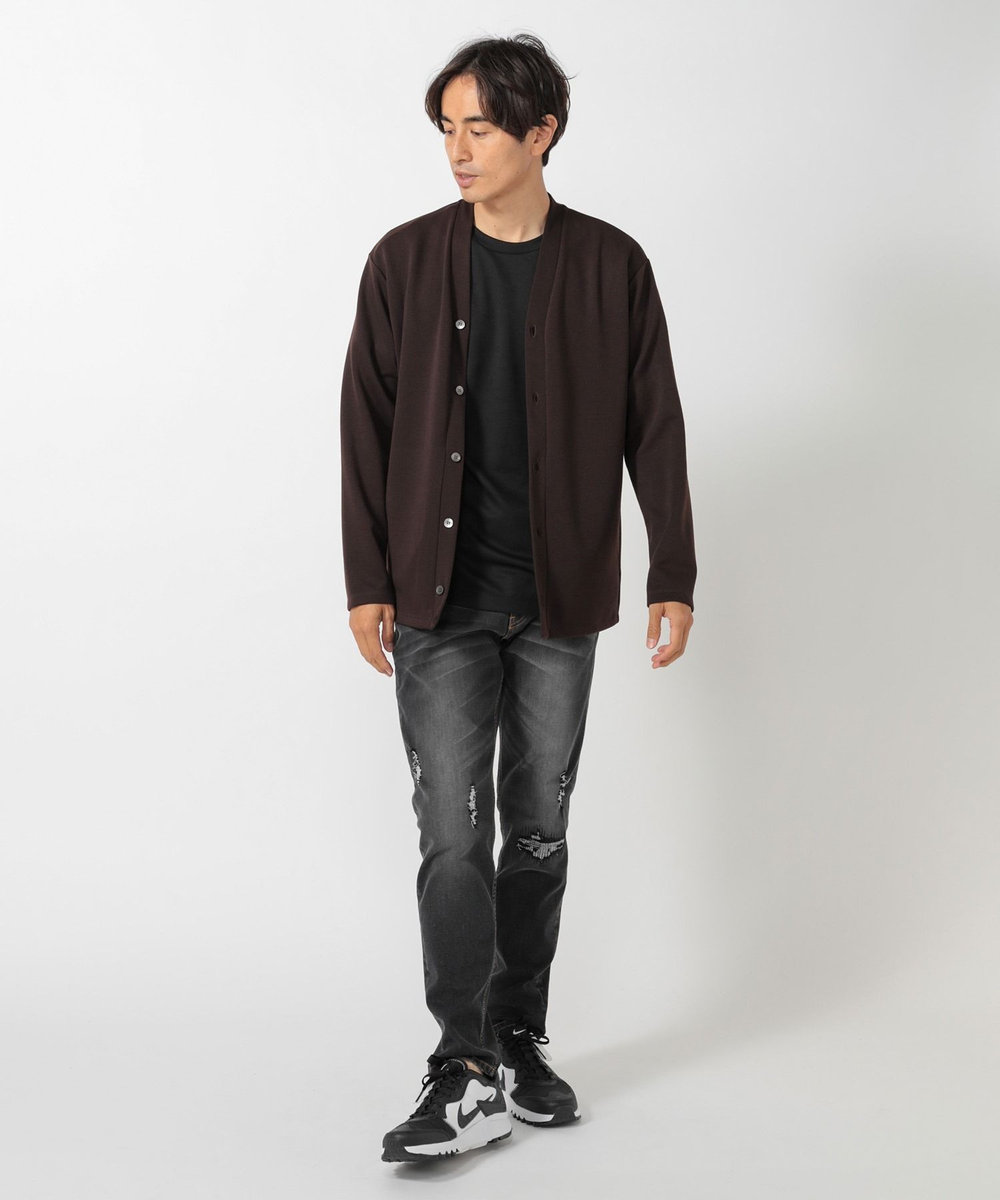 UNION STATION ポンチ切り替えアシンメトリーTシャツ ブラック