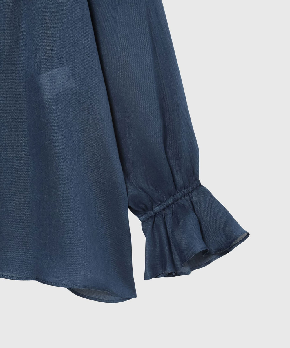 DÉPAREILLÉ RAMIE TWILL RUFFLE BLOUSE / ラミーツイルラッフルブラウス ネイビー
