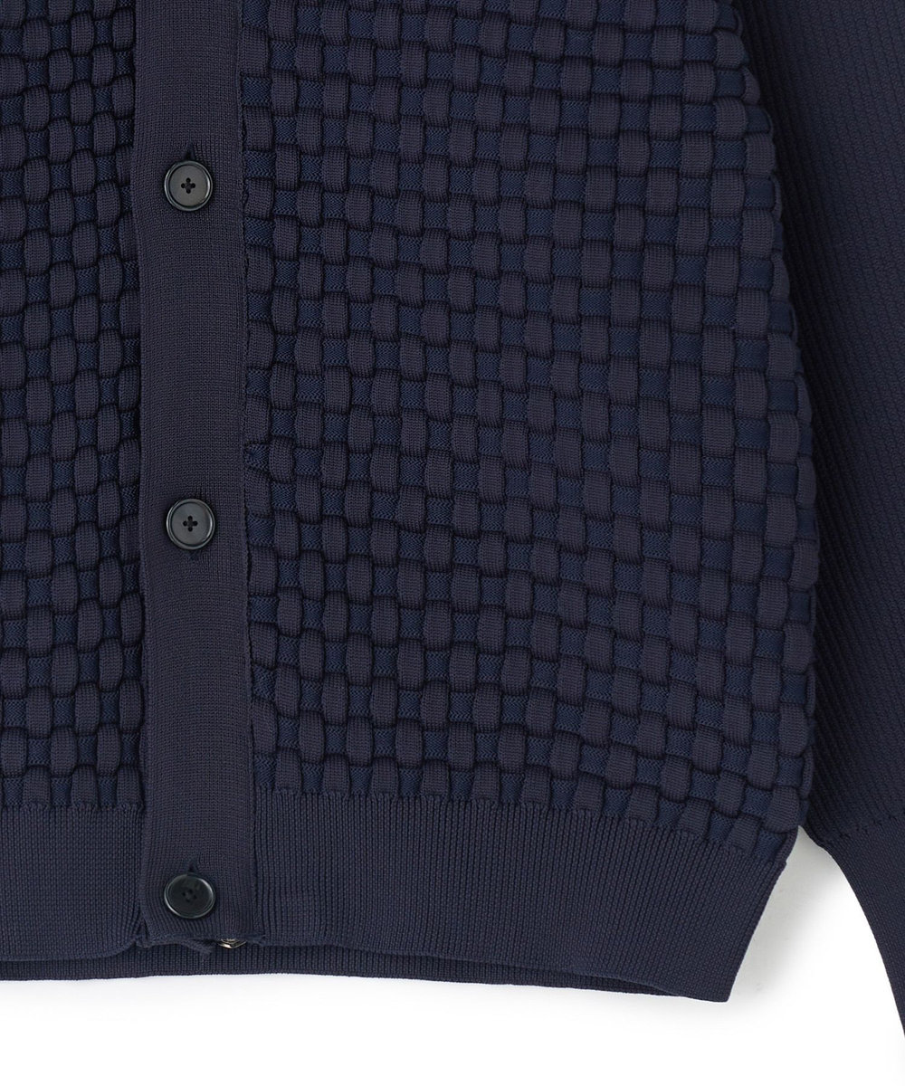 MEN'S BIGI Amossa ブロックチェック フロントジップカーディガン ネイビー