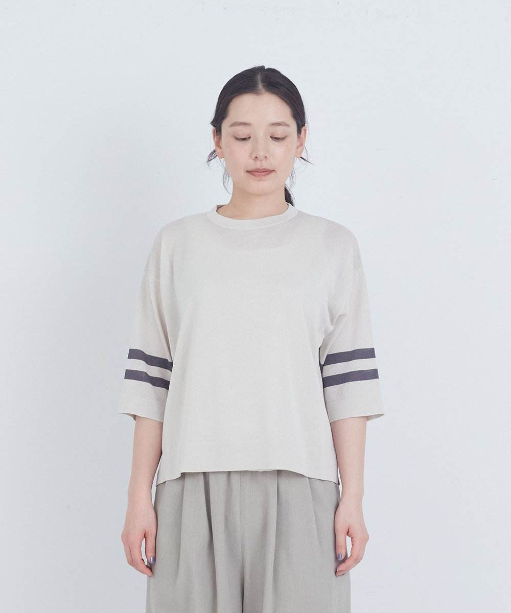 ADIEU TRISTESSE ペーパーポリエステルライン入りニット グレイッシュベージュ
