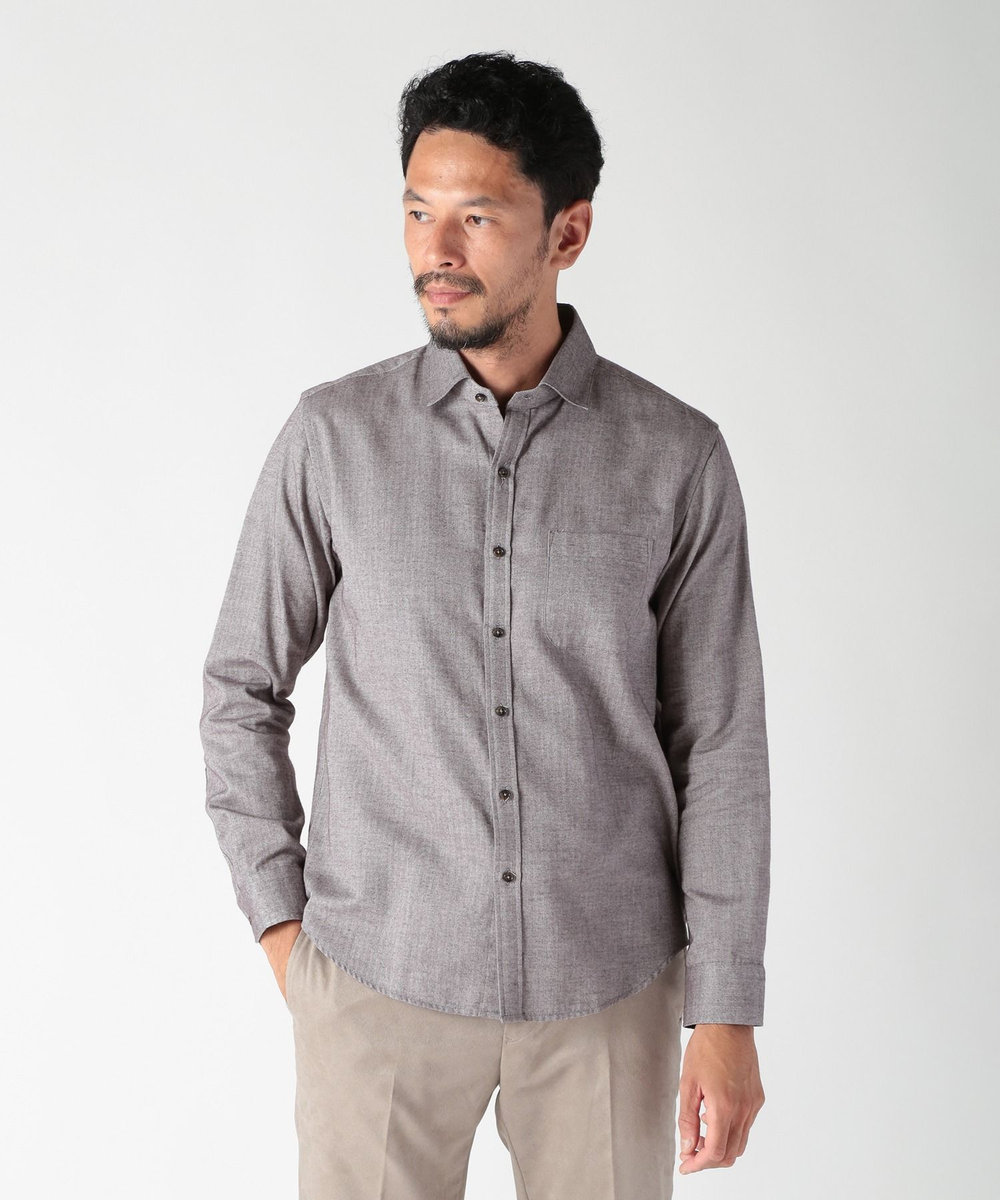 MEN'S BIGI コットンカシミアヘリンボーンシャツ ボルドー