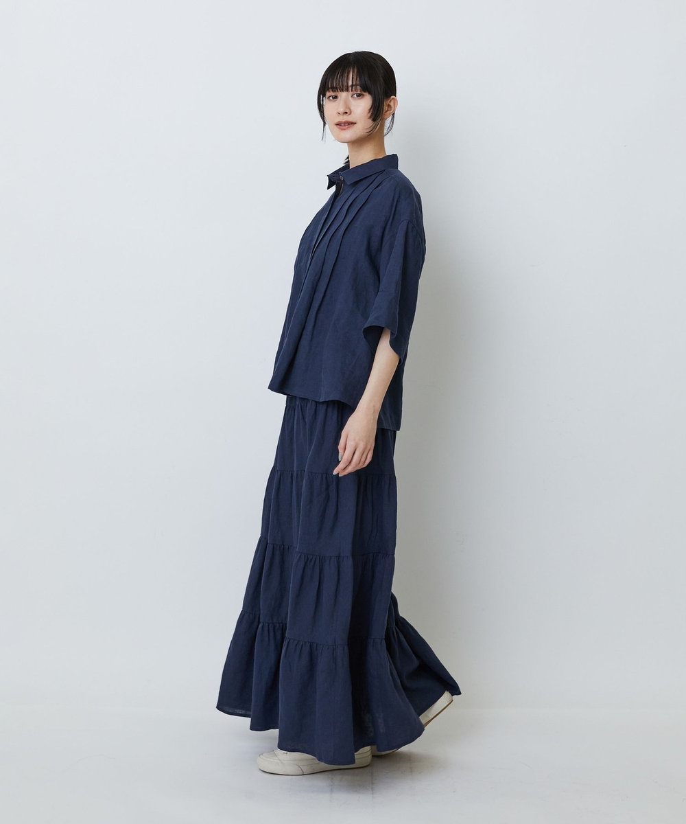 LOISIR タックディテールブラウス ネイビー