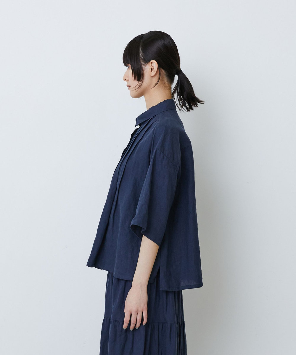 LOISIR タックディテールブラウス ネイビー