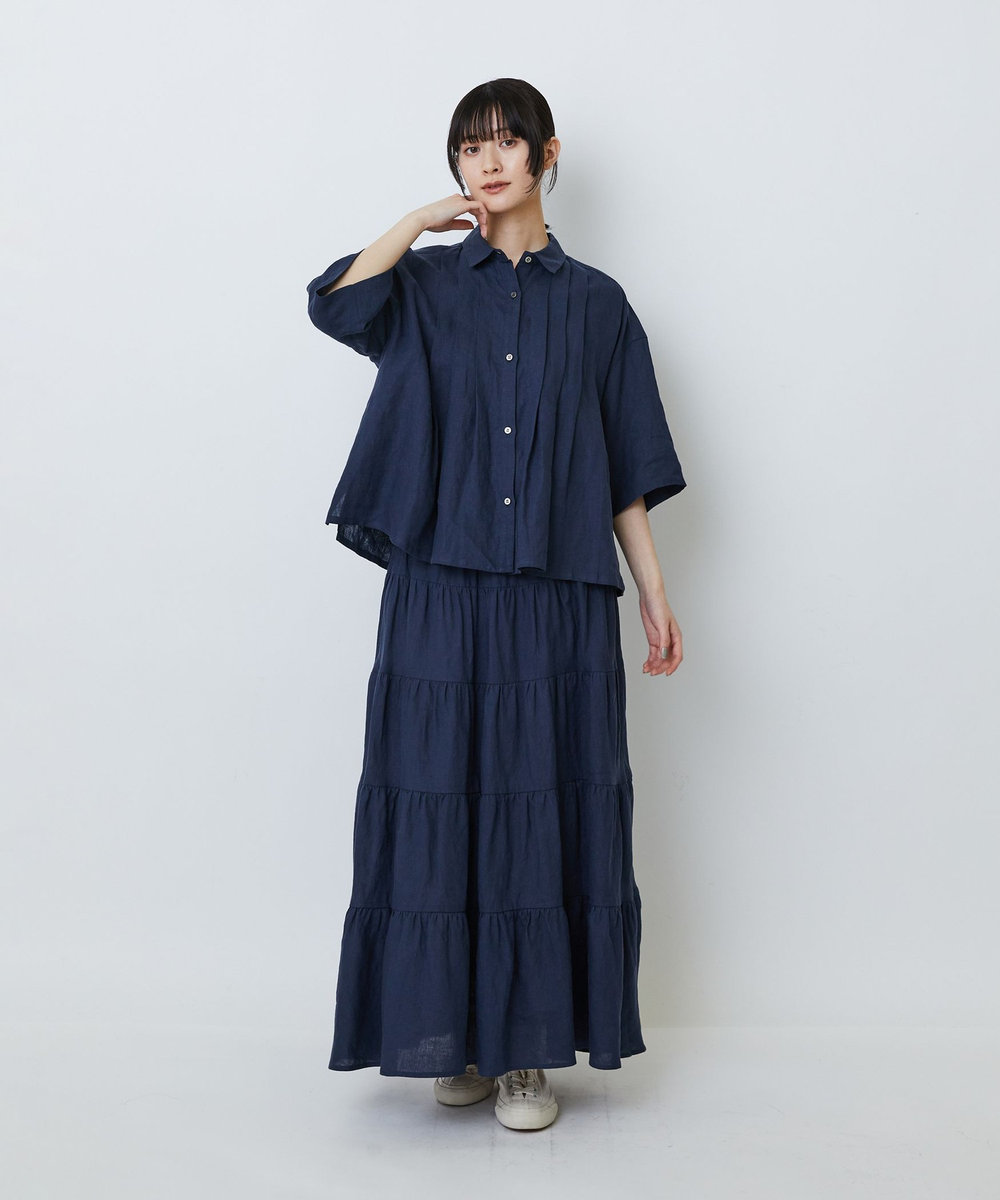 LOISIR タックディテールブラウス ネイビー