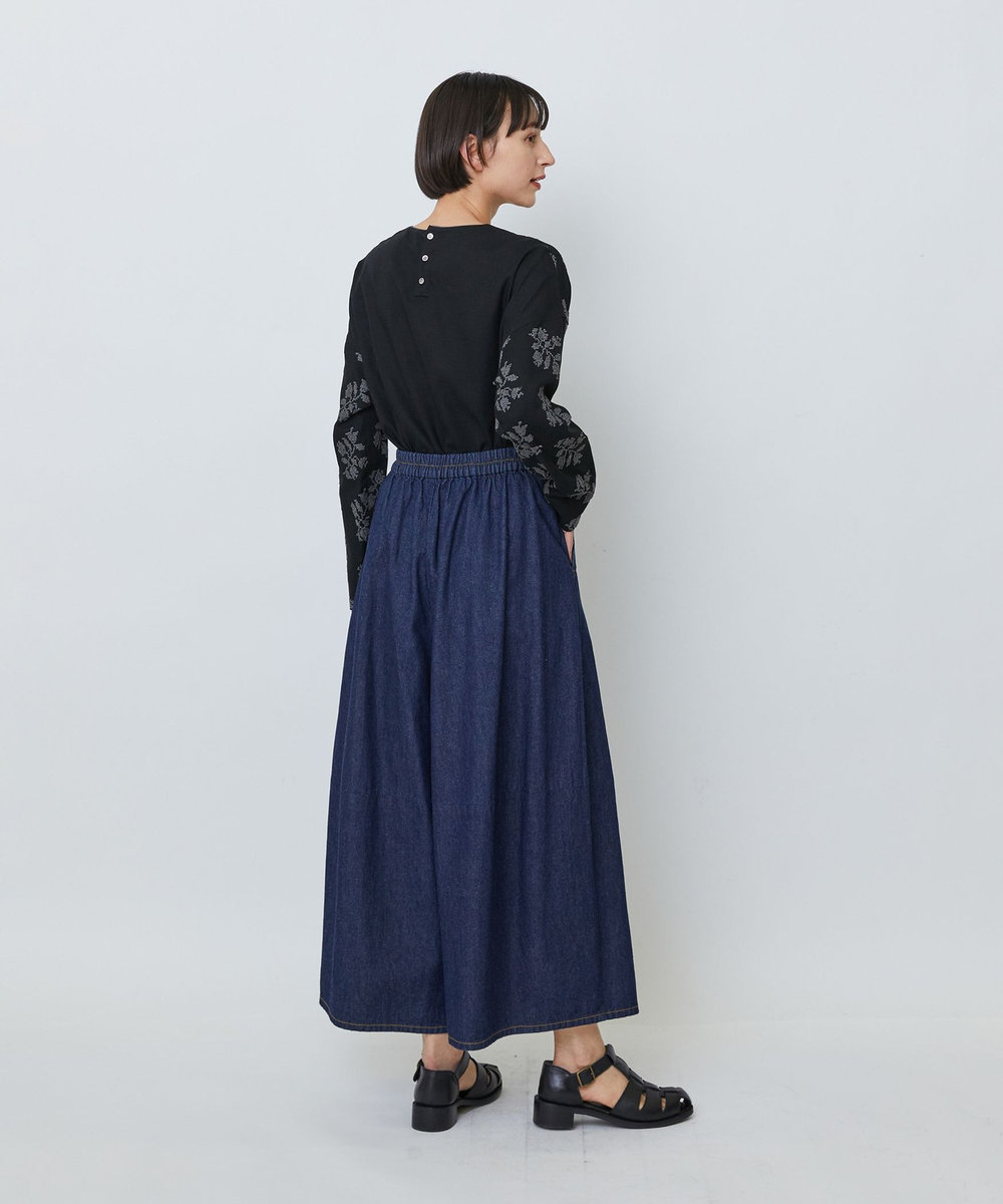 LOISIR 綿麻ライトデニムボトルシルエットパンツ インディゴブルー