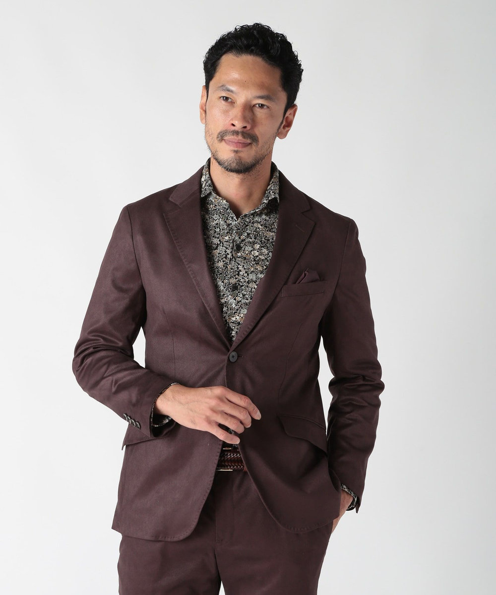 MEN'S BIGI コマスエードストレッチジャケット（セットアップ対応） ボルドー