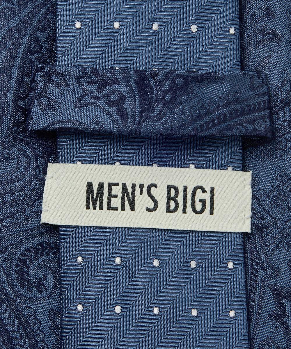 MEN'S BIGI シャドーペイズリー×ドット柄シルクネクタイ ブルー