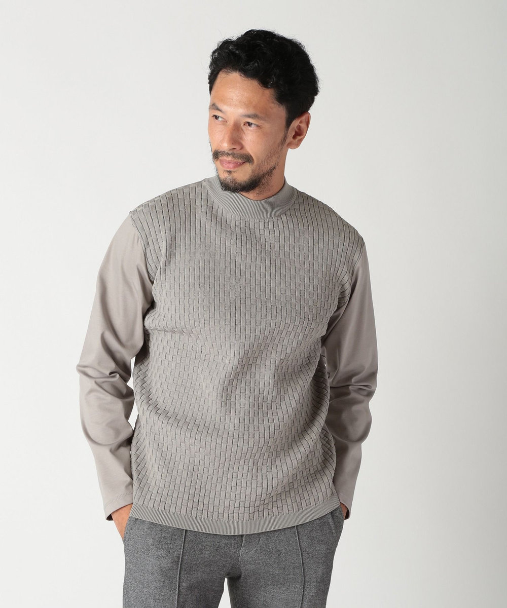 MEN'S BIGI ニットコンビモックネックカットソー グレー