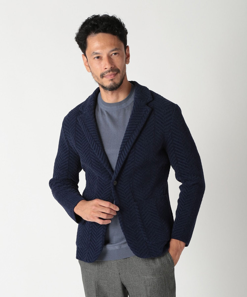 MEN'S BIGI ヘリンボーンニットジャケット ネイビー