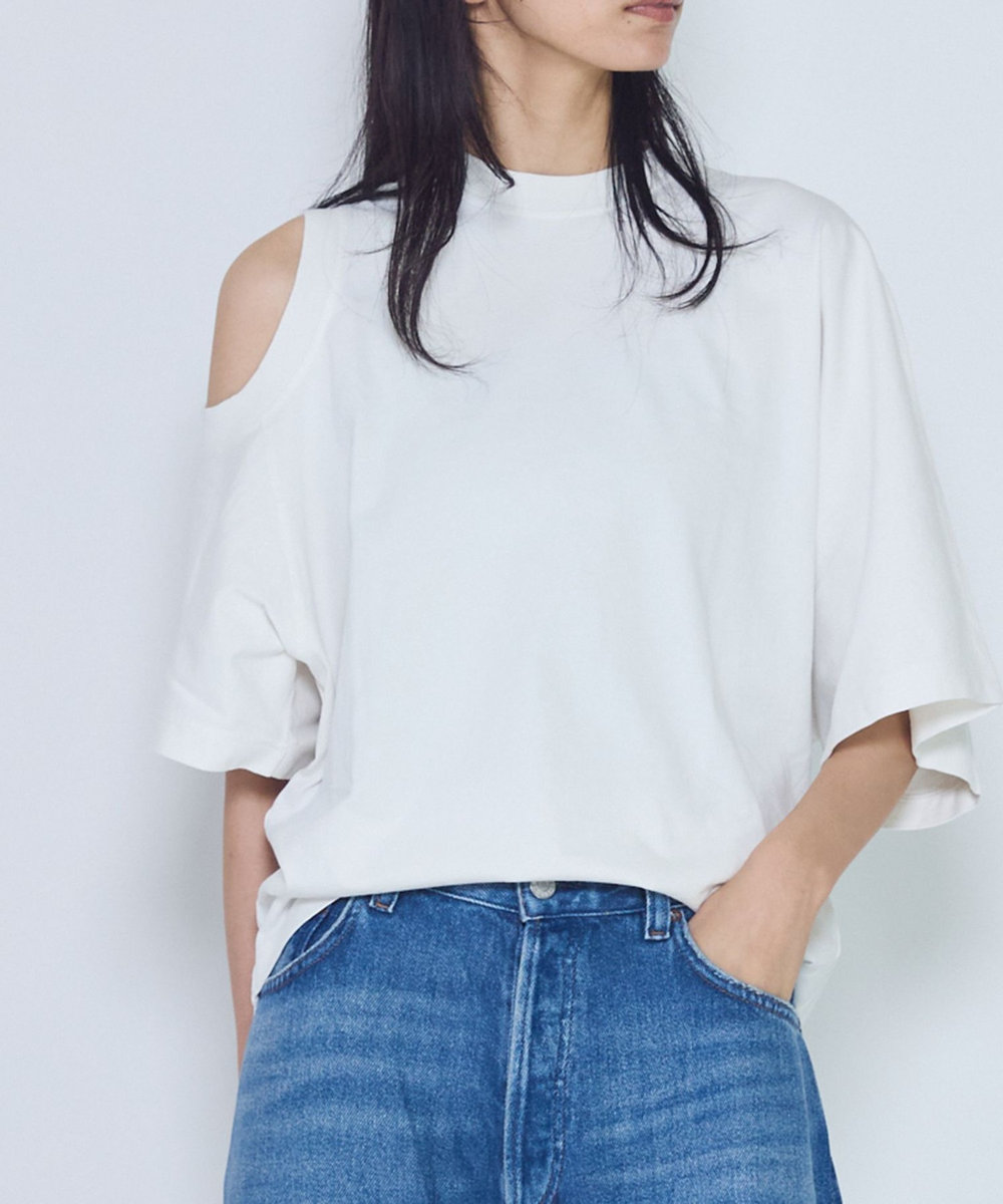 1er Arrondissement ＜AGOLDE （エーゴールドイー）＞ショルダーカットTシャツ ホワイト