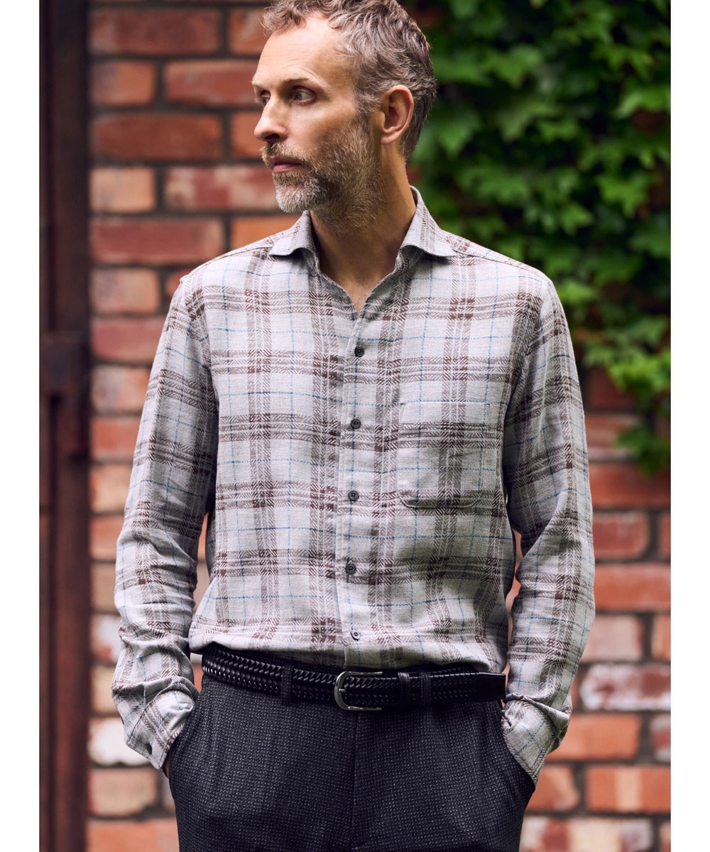 MEN'S BIGI カスレチェックジャガードカッタウェイスキッパーシャツ トリコロール