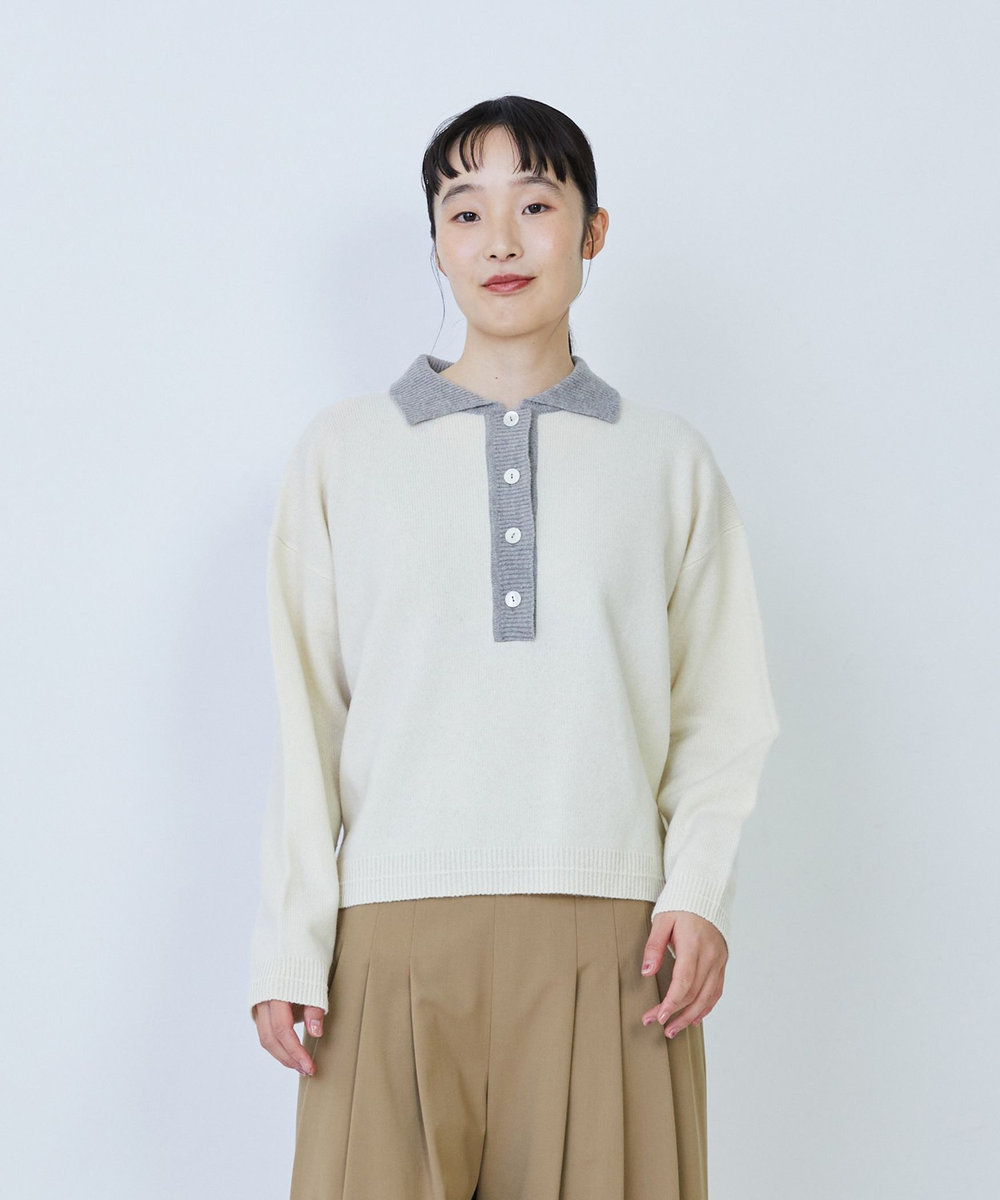 LOISIR ウール天竺ポロニット オフホワイト