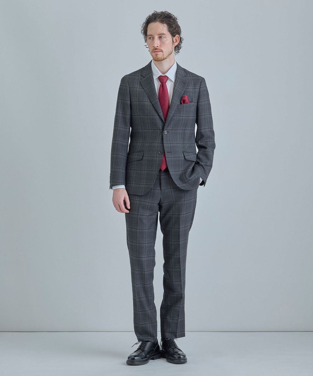 MEN'S BIGI ジオメトリック柄xシャドー千鳥柄クレリックタイ ボルドー