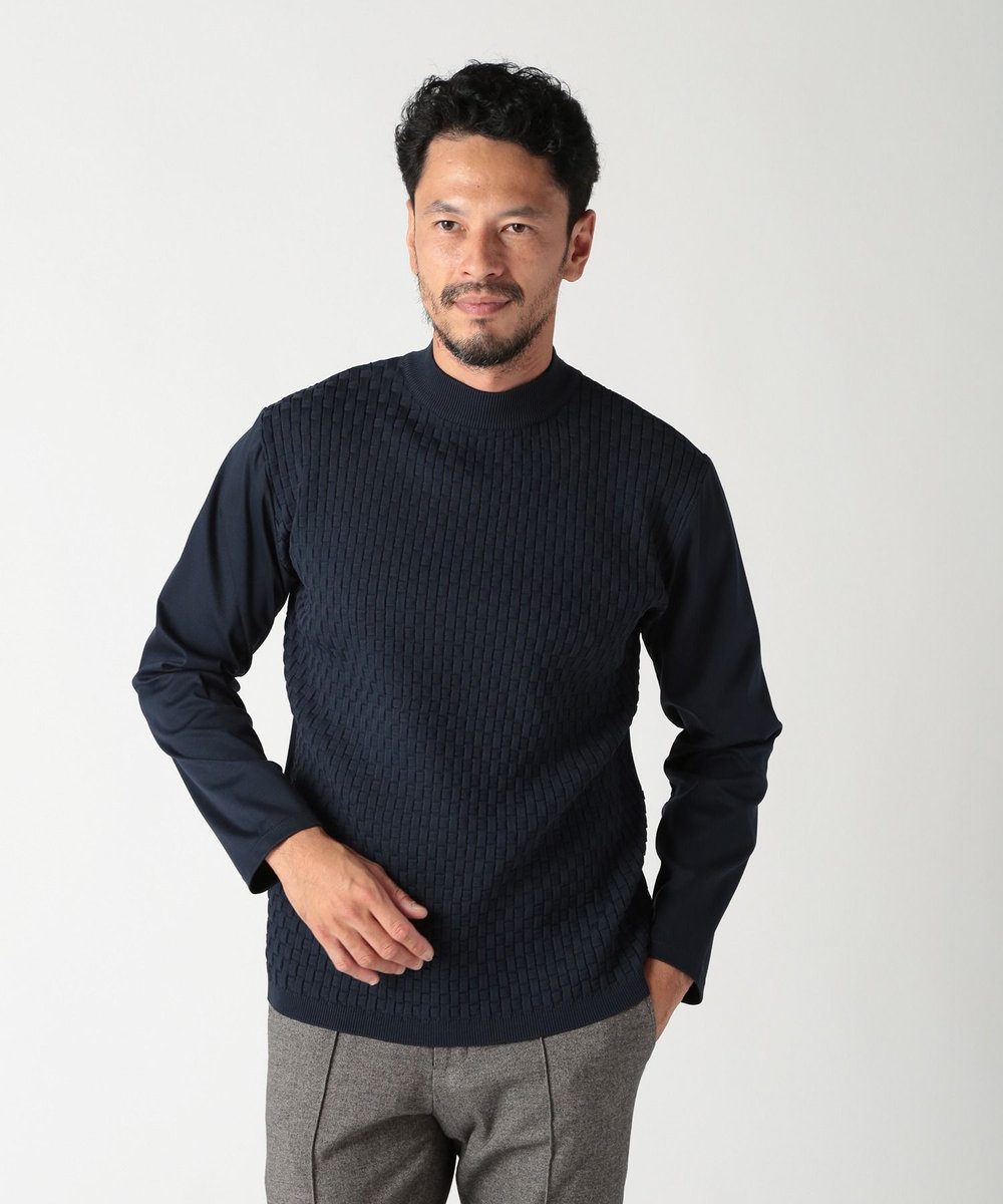MEN'S BIGI ニットコンビモックネックカットソー ネイビー