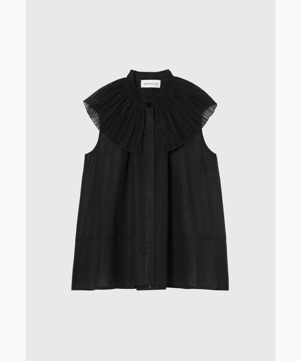 DÉPAREILLÉ VOILE PLEATS COLLAR NO SLEEVE BLOUSE / ボイルプリーツカラーノースリーブブラウス ブラック