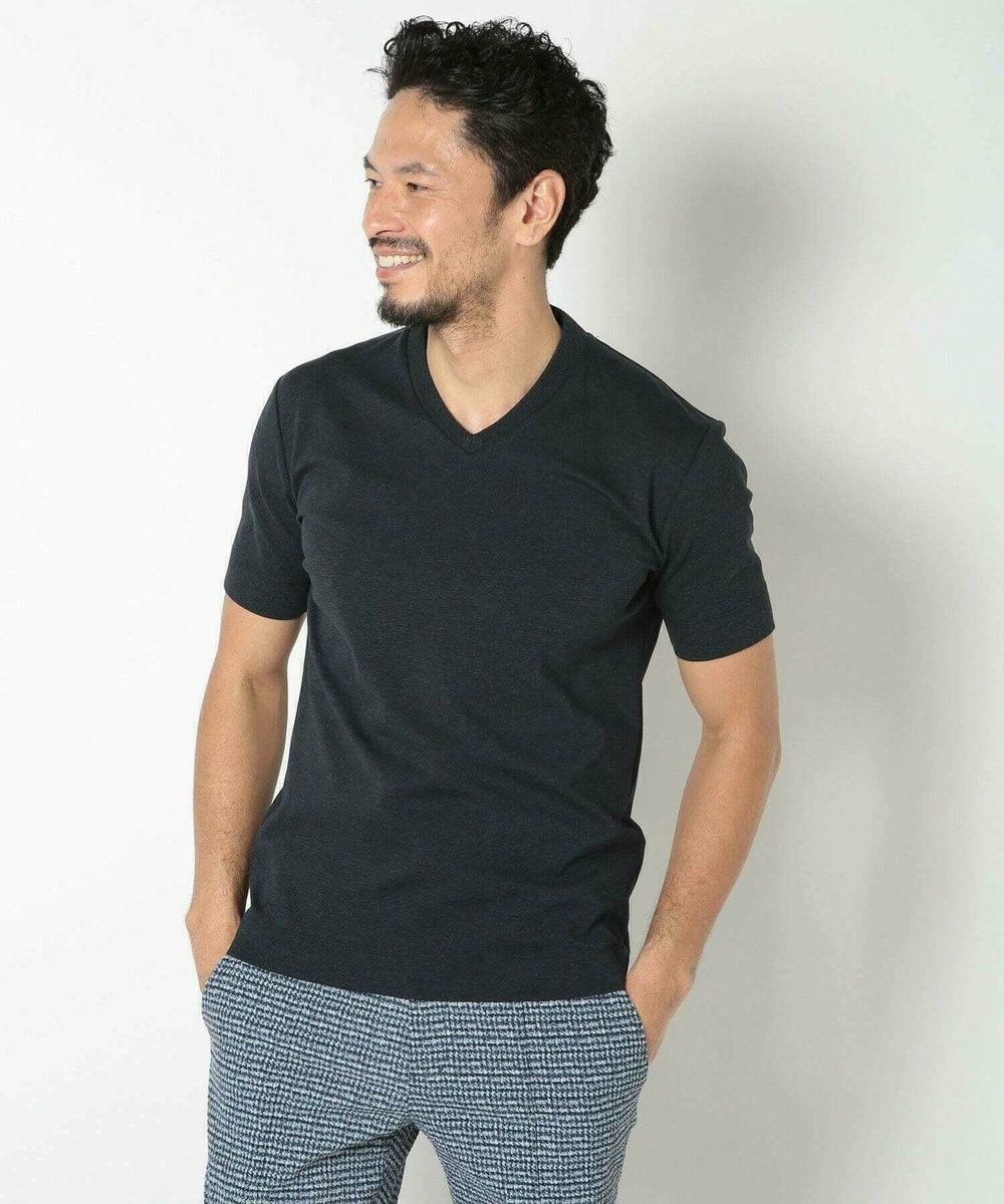 MEN'S BIGI 【ACTIVE TAILOR/アクティブテイラー】シルケットスムースVネックTシャツ＜接触冷感 / UVカット＞ ブラック