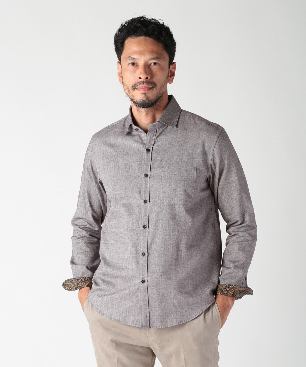MEN'S BIGI コットンカシミアヘリンボーンシャツ ボルドー