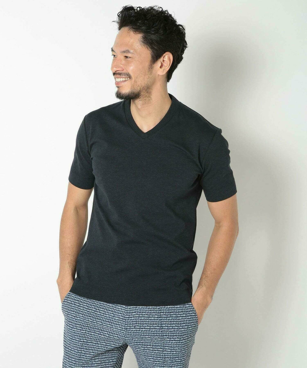 MEN'S BIGI 【ACTIVE TAILOR/アクティブテイラー】シルケットスムースVネックTシャツ＜接触冷感 / UVカット＞ ネイビー